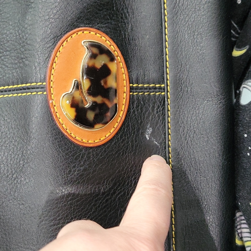 Euc Dooney & Burke Leather Tote Shoulder Bag Tortoise Duck Emblem Black Brown - Picture 10 of 10